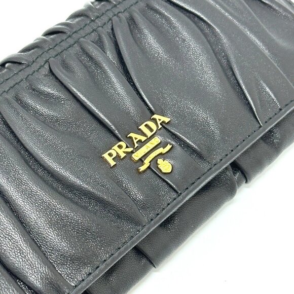 PRADA 1M1132 Logo Gather Two fold Long Wallet Leather Black - Picture 6 of 16
